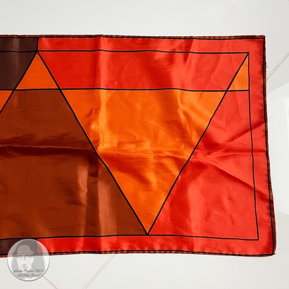 Vera Neumann Silk Scarf Shawl Stole Orange Brown Geometric Print Vintage - Picture 6 of 10